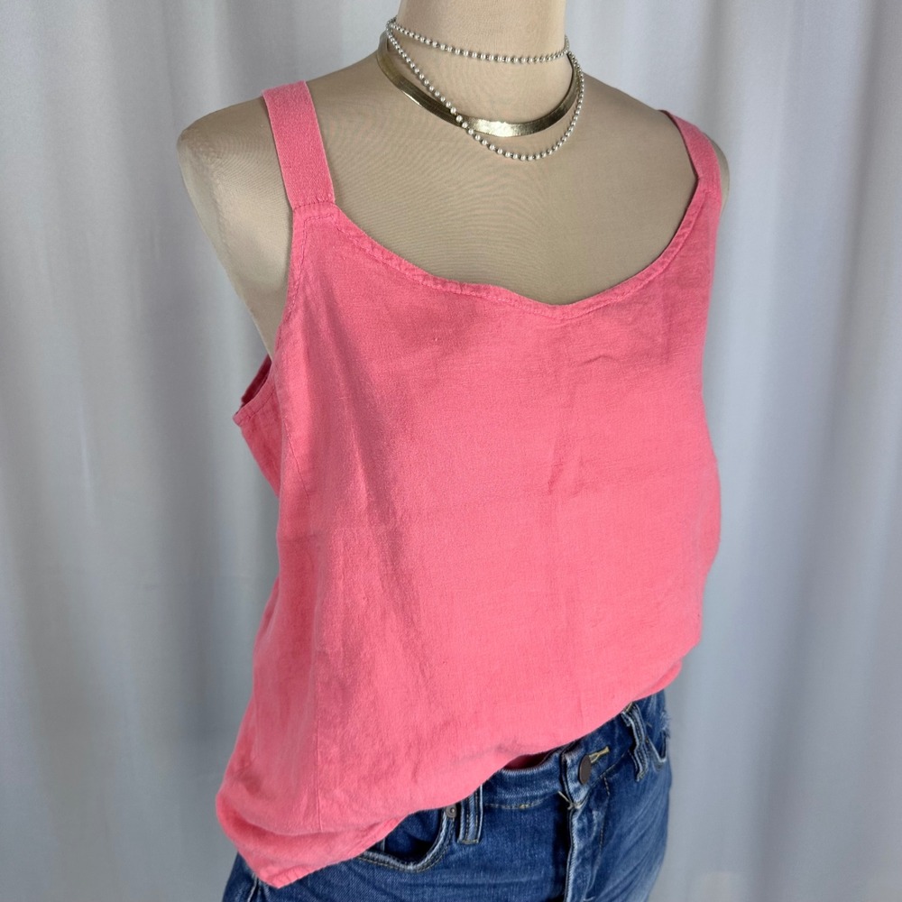 Eileen Fisher Pink 100% Irish Linen Tank Top Shell Women Sz L Scoop Neck Lined - Picture 1 of 13